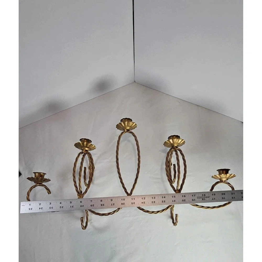 Braided Rope Wall mounted candelabra, Vintage Home‎ Decor, gold medal. HomCo.